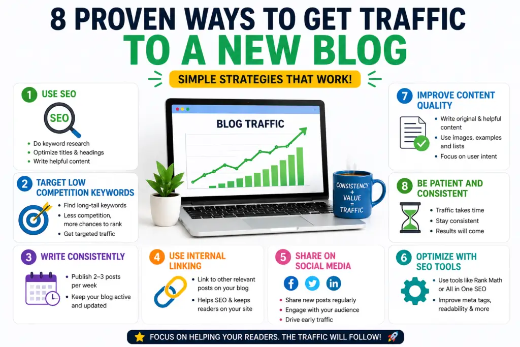 8 proven ways to get traffic to a new blog using seo and content strategies