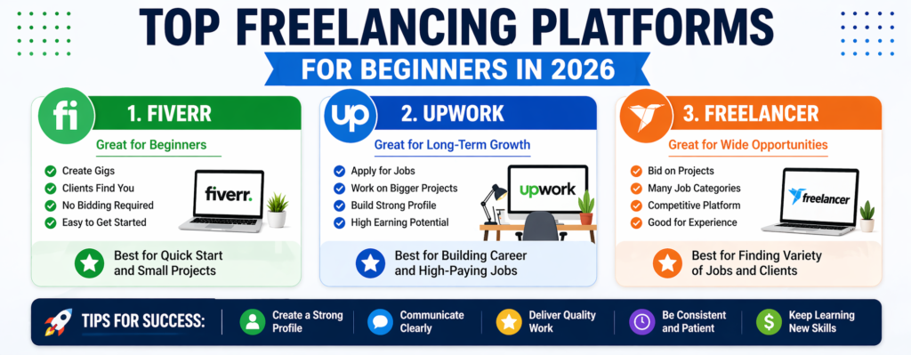 comparison of Fiverr Upwork and Freelancer platforms for beginners