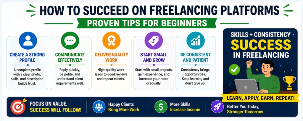 tips to succeed on freelancing platforms and earn online for beginners