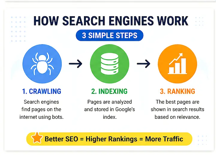 how search engines work crawling indexing and ranking process explained