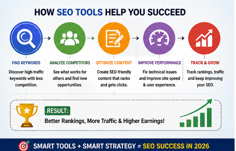 how seo tools help improve rankings including keyword research content optimization and traffic growth