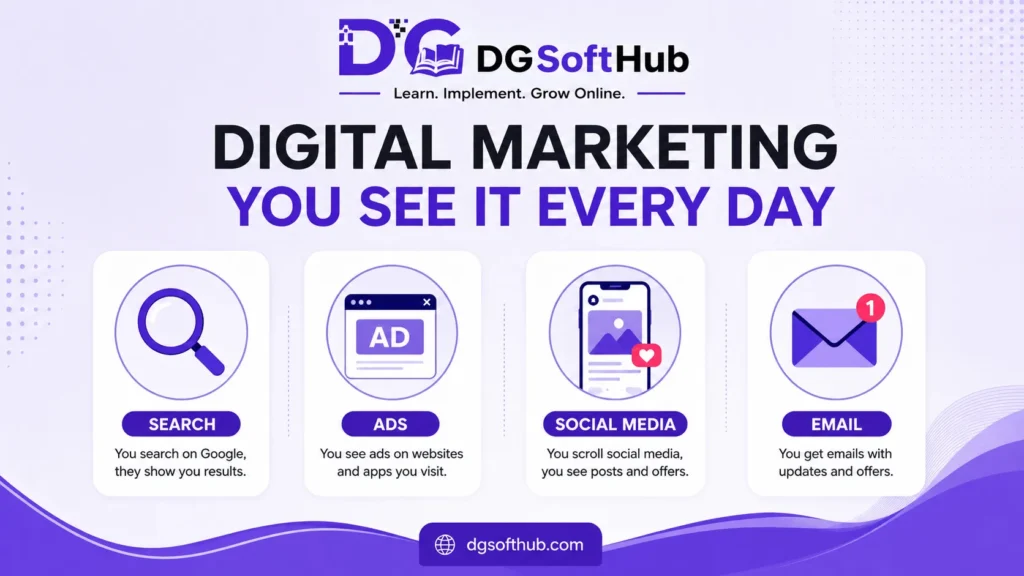 everyday examples of digital marketing dgsofthub everyday examples of digital marketing — search, ads, social, email