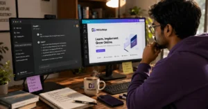 DGSoftHub founder using ChatGPT and Canva for digital marketing blog content creation in 2026